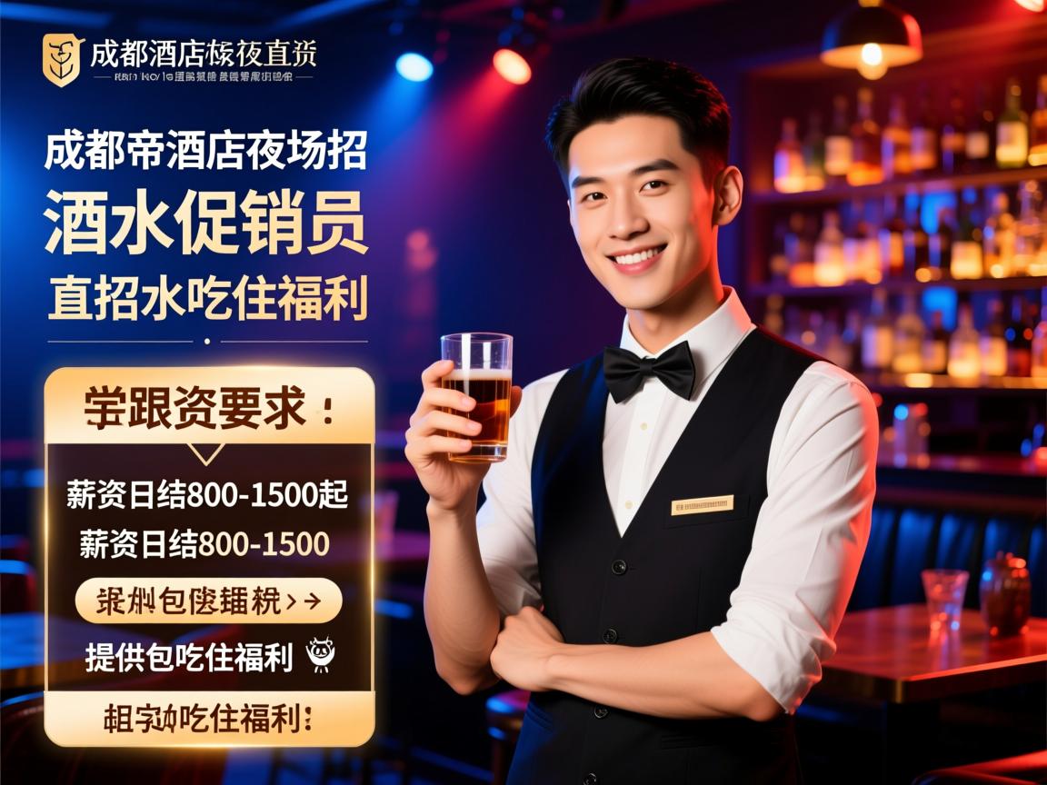 成都帝都酒店夜场直招酒水促销员，薪资日结800-1500起，提供包吃住福利