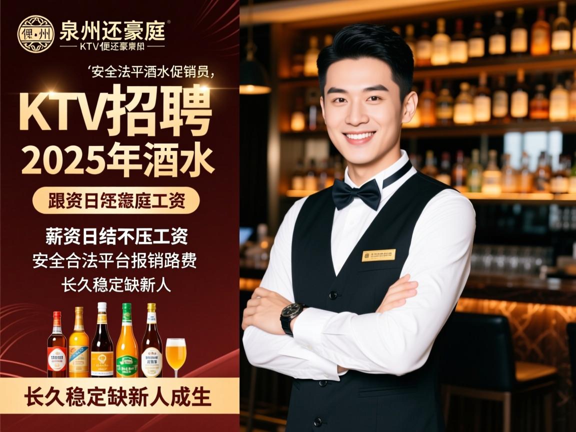 泉州便还豪庭KTV招聘2025年酒水促销员，薪资日结不压工资，安全合法平台报销路费，长久稳定缺新人